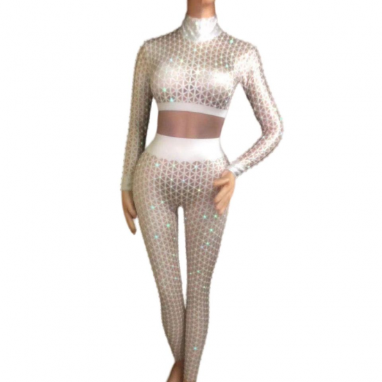 Women's Casual Rhinestone Plaid Jumpsuit for Summer Birthday Party Sexy Bodysuit Stretch Fashion Clothes Black White B134 for