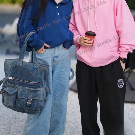 2025 Vintage Jean Denim Tote Shoulder Bag for Women Large Eco-Friendly Shopping Bag with Hole for Students and Girls Celines