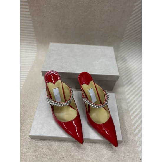 High-quality Real-shot Pointed-toe High-heeled Rhinestone Women's Shoes, Mule Sandals