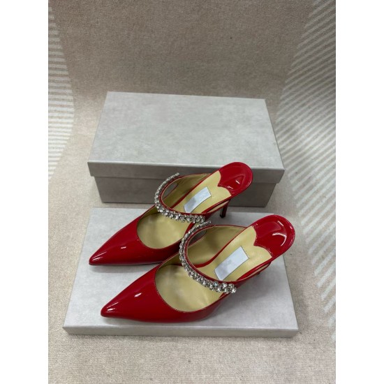 High-quality Real-shot Pointed-toe High-heeled Rhinestone Women's Shoes, Mule Sandals