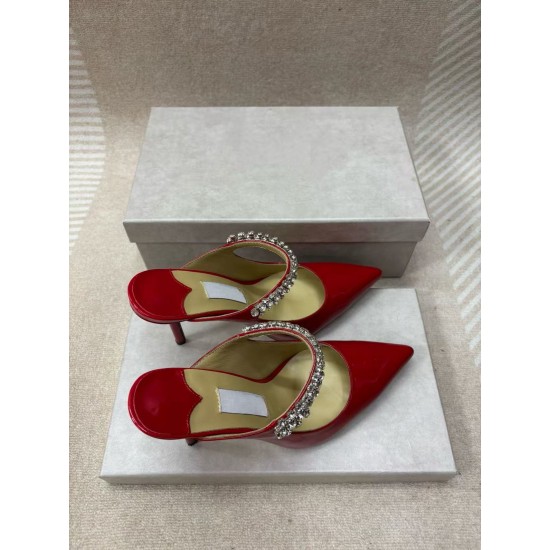 High-quality Real-shot Pointed-toe High-heeled Rhinestone Women's Shoes, Mule Sandals