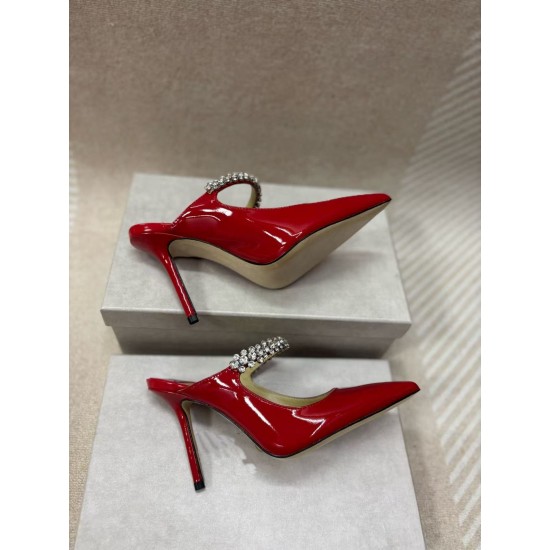 High-quality Real-shot Pointed-toe High-heeled Rhinestone Women's Shoes, Mule Sandals