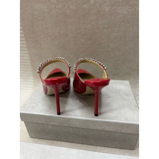 High-quality Real-shot Pointed-toe High-heeled Rhinestone Women's Shoes, Mule Sandals