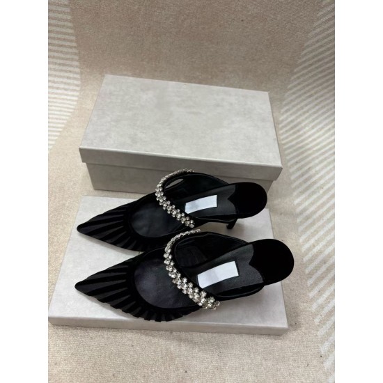 High-quality Real-shot Pointed-toe High-heeled Rhinestone Mesh Women's Shoes