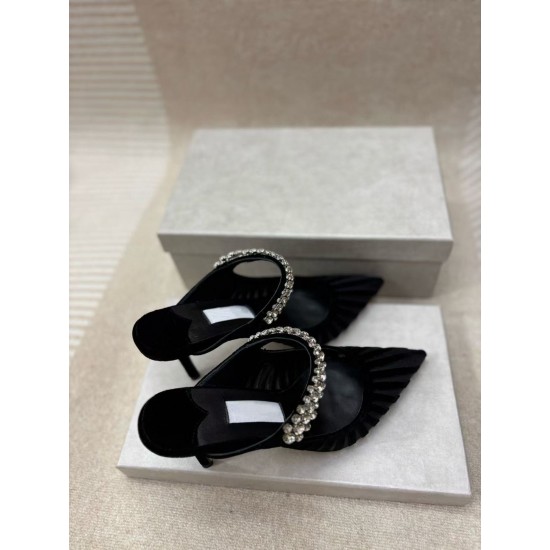 High-quality Real-shot Pointed-toe High-heeled Rhinestone Mesh Women's Shoes