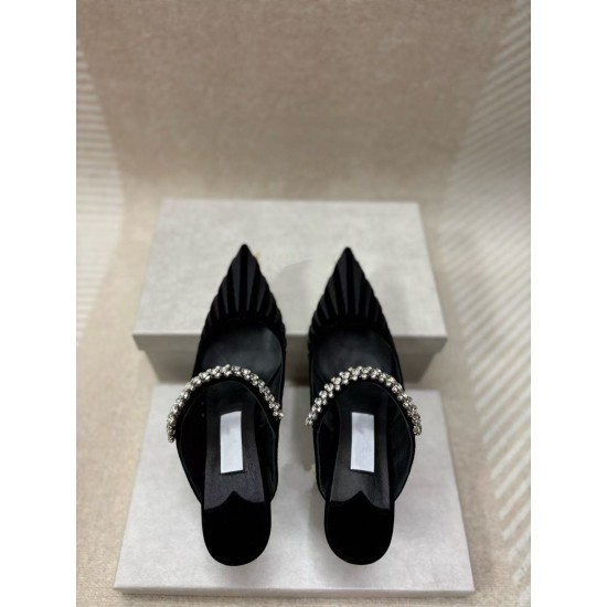 High-quality Real-shot Pointed-toe High-heeled Rhinestone Mesh Women's Shoes