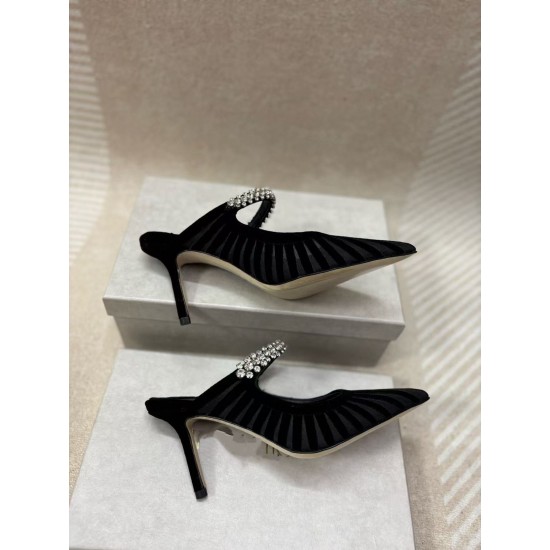 High-quality Real-shot Pointed-toe High-heeled Rhinestone Mesh Women's Shoes