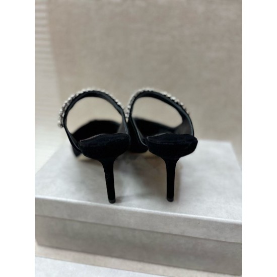 High-quality Real-shot Pointed-toe High-heeled Rhinestone Mesh Women's Shoes