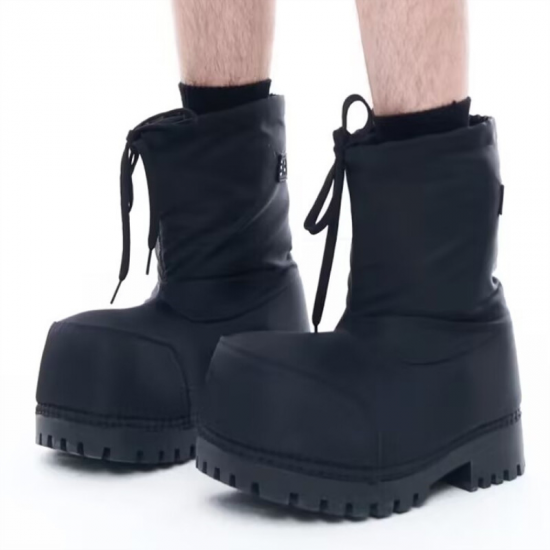 Drawstring High Heels Snow Boots for Women Thick Bottom Big Head Design Calf Boots Waterproof Platform Ankle Boot Ladies Shoes