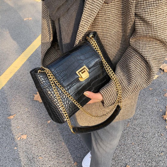 Female Designer Crocodile Pattern Chian-decorated Underarm Bag, Luxurious Casual Style Hanging Bag