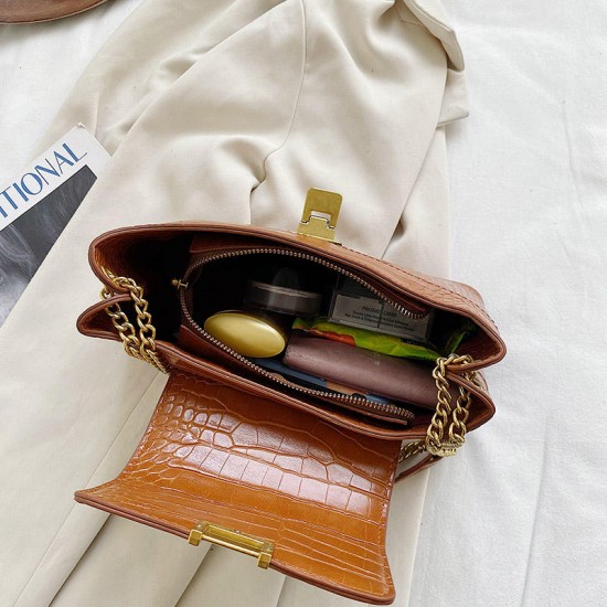 Female Designer Crocodile Pattern Chian-decorated Underarm Bag, Luxurious Casual Style Hanging Bag