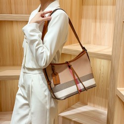 Genuine Leather Women's Bag 2025 New Checkered Canvas Large Capacity Vintage Bag Fashionable Commuting Single-shoulder Tote Bag