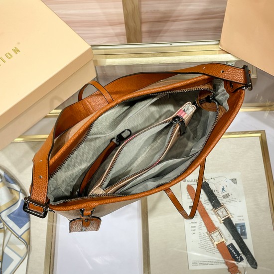 Genuine Leather Women's Bag 2025 New Checkered Canvas Large Capacity Vintage Bag Fashionable Commuting Single-shoulder Tote Bag