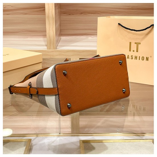 Genuine Leather Women's Bag 2025 New Checkered Canvas Large Capacity Vintage Bag Fashionable Commuting Single-shoulder Tote Bag