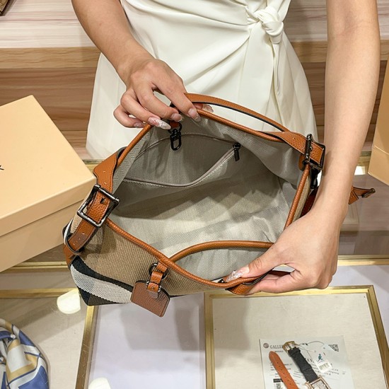 Genuine Leather Women's Bag 2025 New Checkered Canvas Large Capacity Vintage Bag Fashionable Commuting Single-shoulder Tote Bag