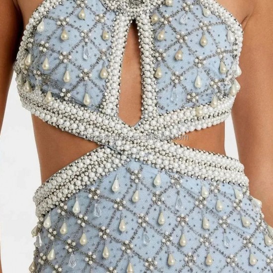 Wholesale Custom Cocktail Prom Manufacturer Low Moq Hand-beaded and Rhinestone-embellished Halter Evening Gown Dresses for Women