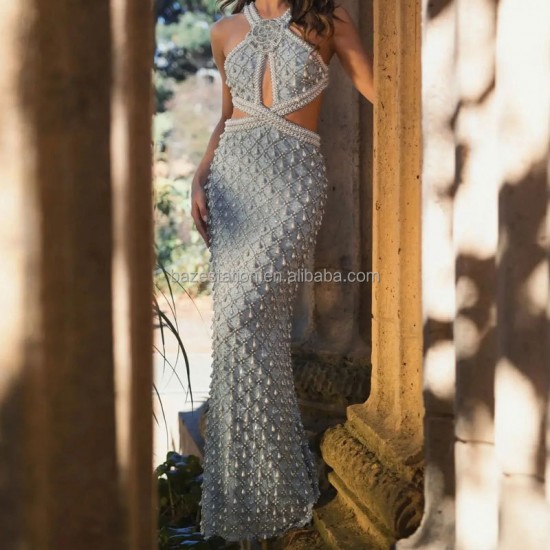 Wholesale Custom Cocktail Prom Manufacturer Low Moq Hand-beaded and Rhinestone-embellished Halter Evening Gown Dresses for Women