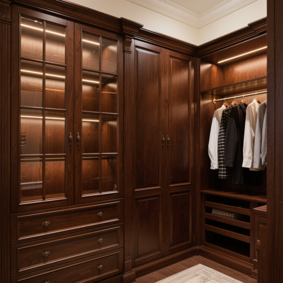 American Style Solid Wood Oil-Mixed Dark Brown Wardrobe Calm and Atmospheric for Bedroom