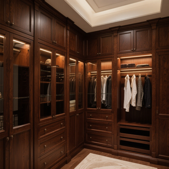 American Style Solid Wood Oil-Mixed Dark Brown Wardrobe Calm and Atmospheric for Bedroom
