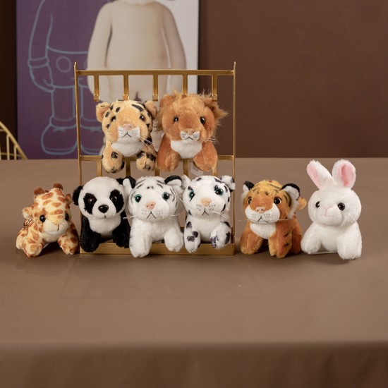 Soft 10cm Tiger Rabbit Panda Stuffed Animal Plush Keychain Toy Cotton Backpack Charm PP Stress Relief with OPP Bag Packaging