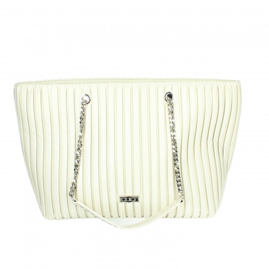 X08.003 Cream Fashion Shoulder Bag Cream Zipper Three-Strap Chain Winter Summer Portable Stylish Made Polyester