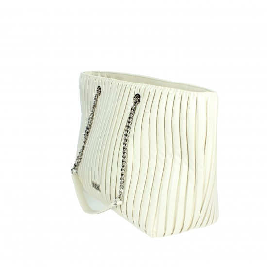 X08.003 Cream Fashion Shoulder Bag Cream Zipper Three-Strap Chain Winter Summer Portable Stylish Made Polyester