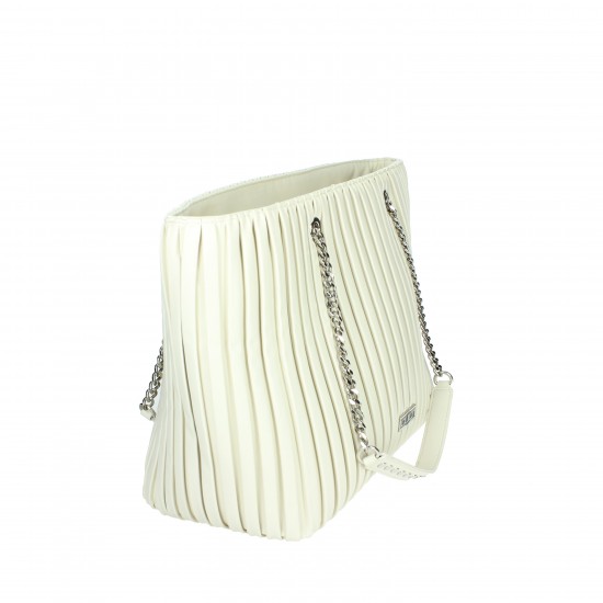 X08.003 Cream Fashion Shoulder Bag Cream Zipper Three-Strap Chain Winter Summer Portable Stylish Made Polyester