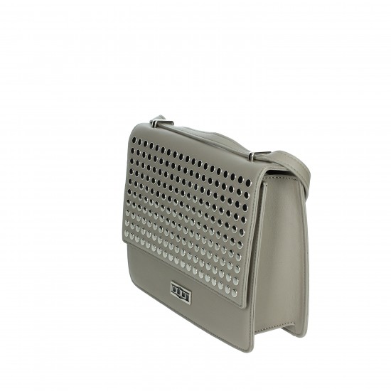 Single Handle Shoulder Bag X02.002 Gray with Waterproof Zip Closure Chain Decoration PU and Polyester Lining for All Seasons