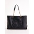 Black Geometric Pattern Leather Shoulder Bag with Single Handle Button Closure V5AE-12150 Fashionable with Polyester Lining