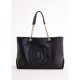 Black Geometric Pattern Leather Shoulder Bag with Single Handle Button Closure V5AE-12150 Fashionable with Polyester Lining