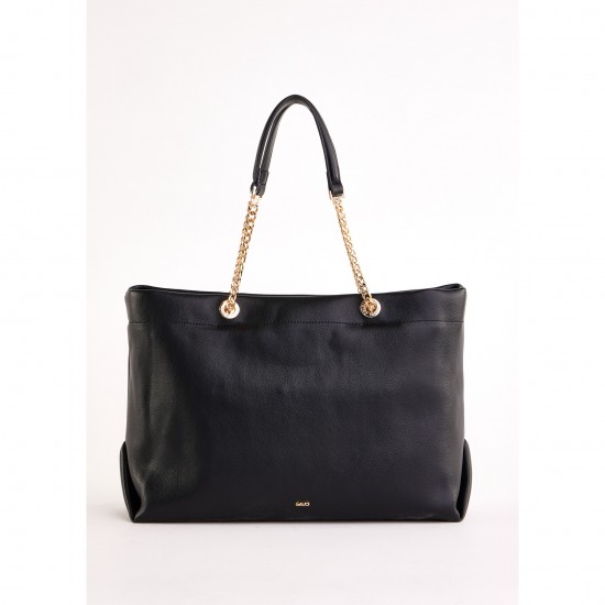 Black Geometric Pattern Leather Shoulder Bag with Single Handle Button Closure V5AE-12150 Fashionable with Polyester Lining