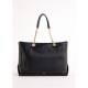 Black Geometric Pattern Leather Shoulder Bag with Single Handle Button Closure V5AE-12150 Fashionable with Polyester Lining