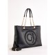 Black Geometric Pattern Leather Shoulder Bag with Single Handle Button Closure V5AE-12150 Fashionable with Polyester Lining