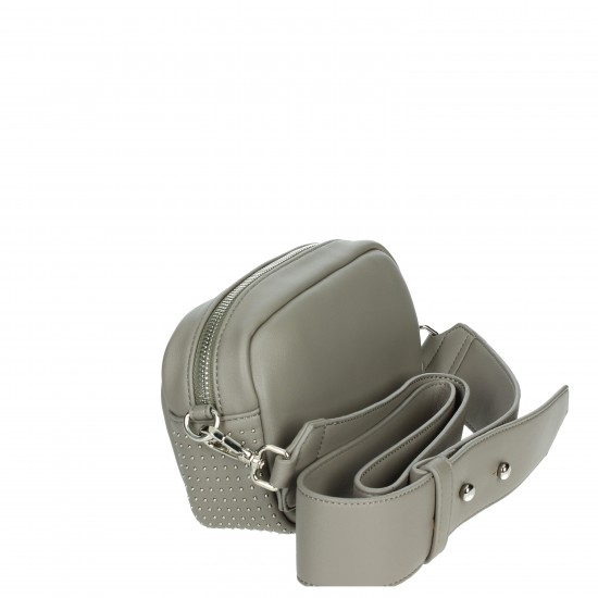 Vintage Gray X07.002 Shoulder Bag with Single Handle Zipper and Button Closure Polyester Cotton Lining Stone Thread Pattern