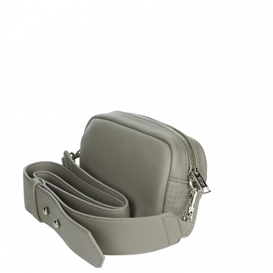Vintage Gray X07.002 Shoulder Bag with Single Handle Zipper and Button Closure Polyester Cotton Lining Stone Thread Pattern