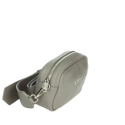 Vintage Gray X07.002 Shoulder Bag with Single Handle Zipper and Button Closure Polyester Cotton Lining Stone Thread Pattern