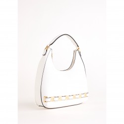 White Vintage Bohemian Lady Shoulder Bag V5AE-12190 Single Handle Zipper Water Proof Chains for Autumn Winter Polyester Canvas