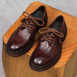 Designer round brown English-style leather shoes for men, lace-up, high-quality genuine leather, casual shoes for men