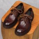 Designer round brown English-style leather shoes for men, lace-up, high-quality genuine leather, casual shoes for men