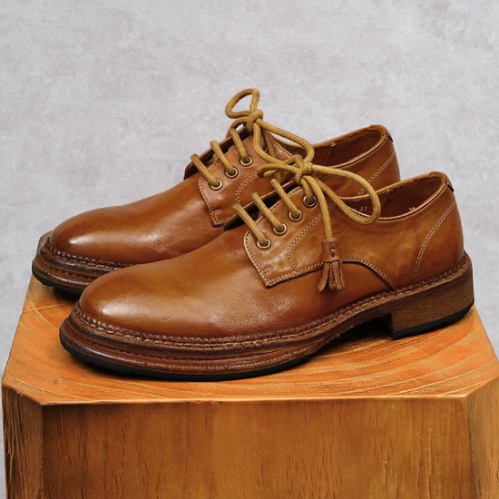 Designer round brown English-style leather shoes for men, lace-up, high-quality genuine leather, casual shoes for men