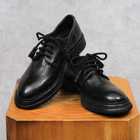 Designer round brown English-style leather shoes for men, lace-up, high-quality genuine leather, casual shoes for men