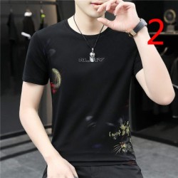 New 14671 Trend Korean Version of Slim Handsome Flower Clothes Men's Shirt Ice Silk T-shirt