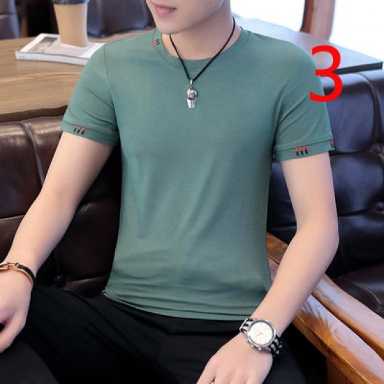 New 14671 Trend Korean Version of Slim Handsome Flower Clothes Men's Shirt Ice Silk T-shirt