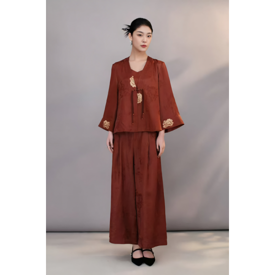 Elegant Versatile Women's Long Light Trousers with Modern Chinese Traditional Elements for Autumn Simple Fashion Style