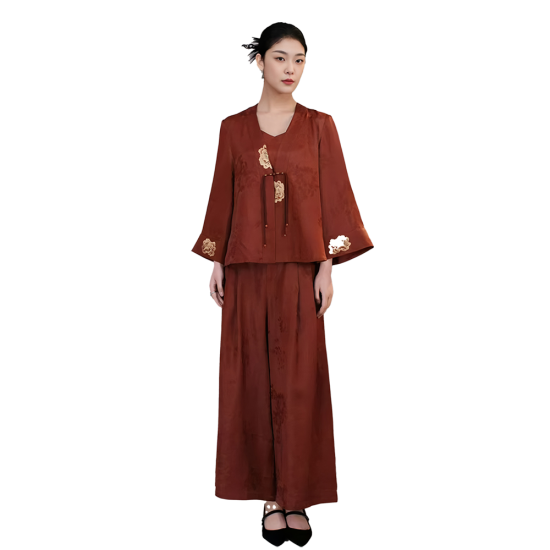Modern Women's Lightweight Mulberry Silk Cardigan Long Sleeves Elegant Versatile Featuring Traditional Chinese Autumn Elements