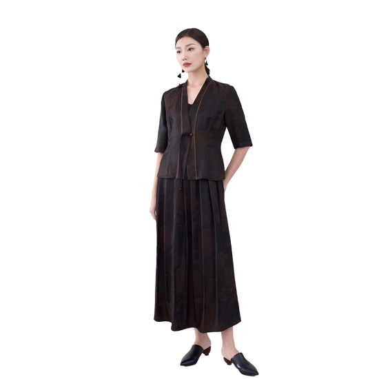 Women's Modern Traditional Chinese Clothing for Autumn Spring Versatile Buttonless Elbow Length Sleeves for Versatility