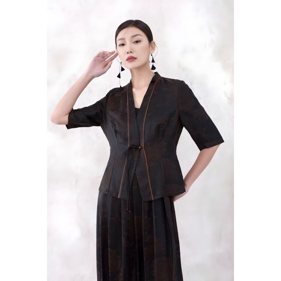 Women's Modern Traditional Chinese Clothing for Autumn Spring Versatile Buttonless Elbow Length Sleeves for Versatility