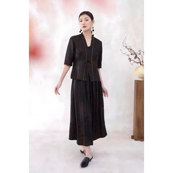 Women's Modern Traditional Chinese Clothing for Autumn Spring Versatile Buttonless Elbow Length Sleeves for Versatility