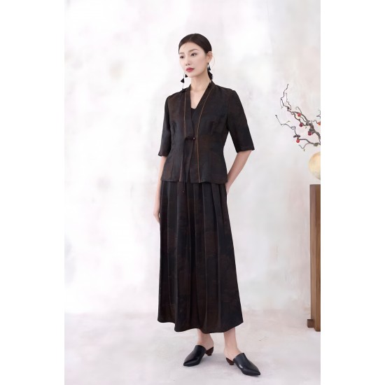 Women's Modern Traditional Chinese Clothing for Autumn Spring Versatile Buttonless Elbow Length Sleeves for Versatility