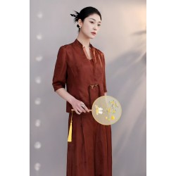 Modern Elegant Mulberry Silk Wine Red Traditional Chinese Women's Clothing for Autumn and Spring Comfortable Bottom